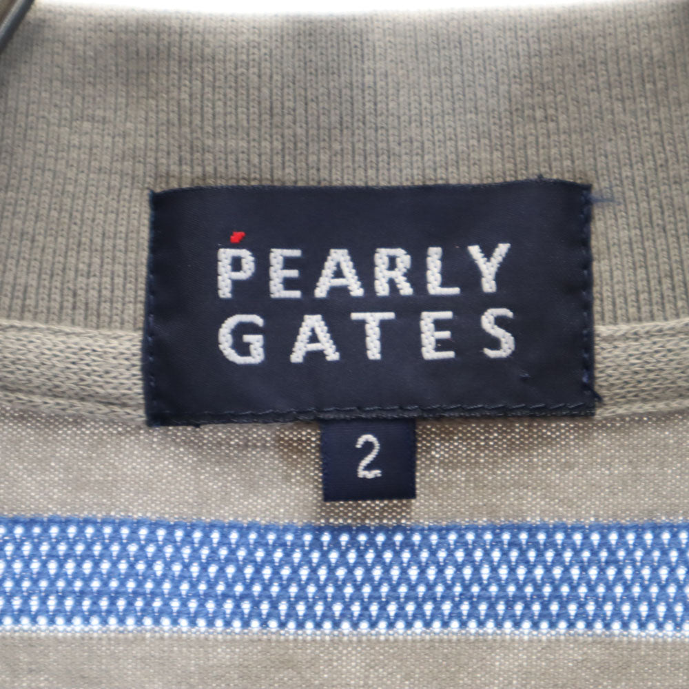PEARLY GATES パーリーゲイツ 日本製 ボーダー柄 ゴルフ 半袖 ポロシャツ 2 グレー×ブルー レディース