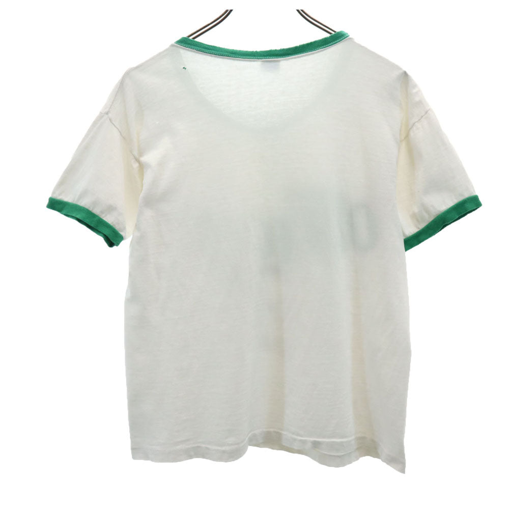 Champion チャンピオン 70s USA製 バータグ スヌーピー カレッジ リンガー 半袖 Tシャツ M 白系 メンズ