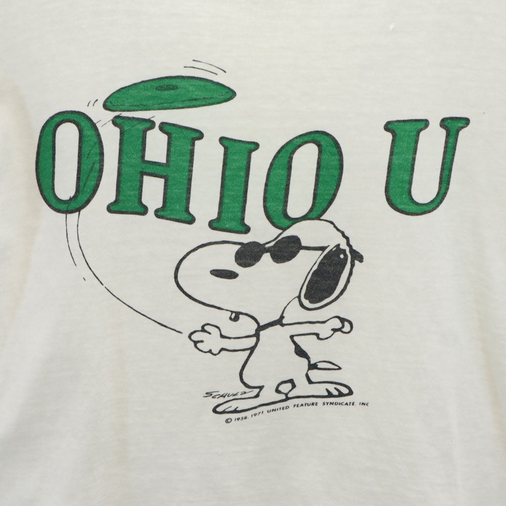 Champion チャンピオン 70s USA製 バータグ スヌーピー カレッジ リンガー 半袖 Tシャツ M 白系 メンズ