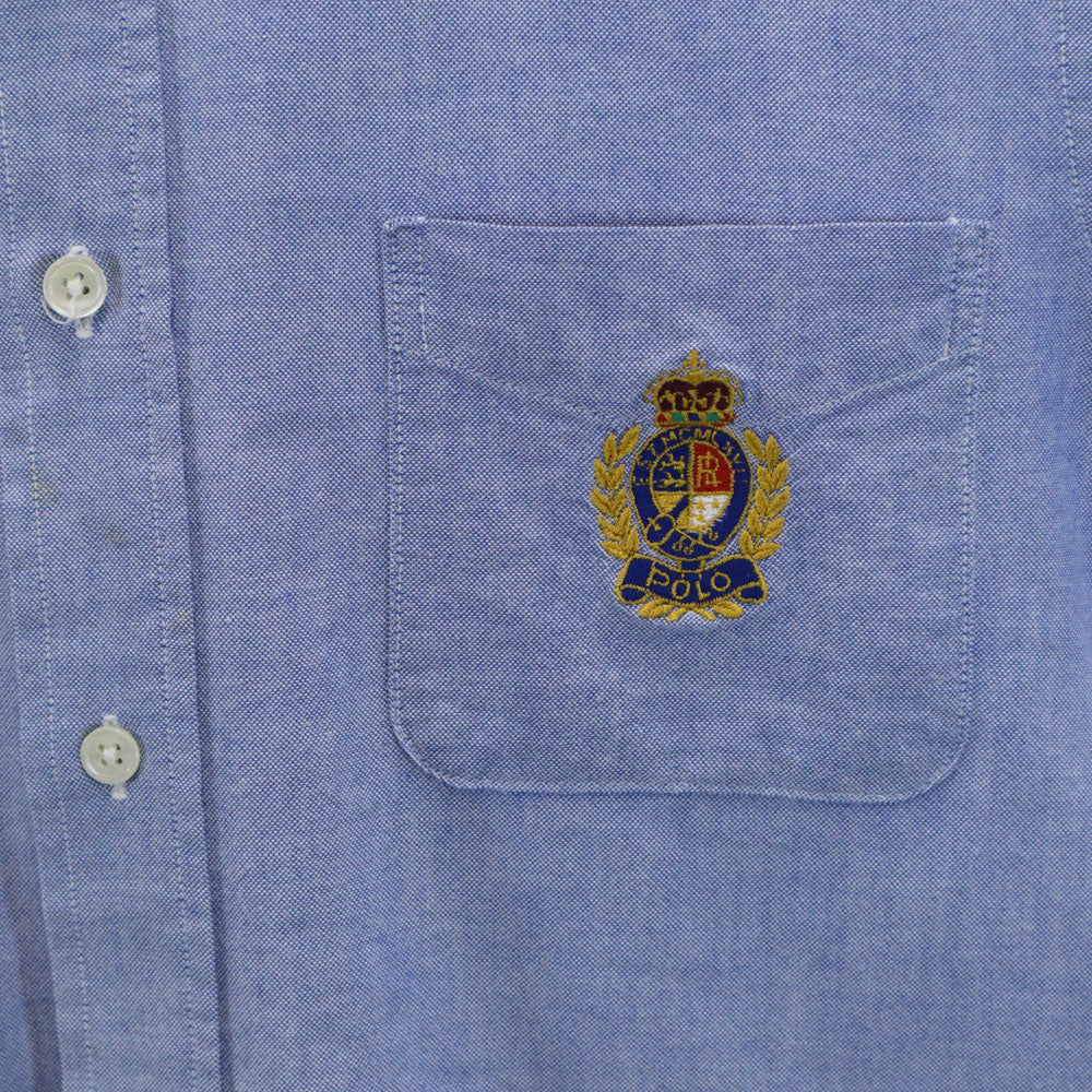 ポロバイラルフローレン 80s 緑タグ ヴィンテージ ボーイズ 半袖 オックスフォード ボタンダウンシャツ 170 ブルー系 Polo by Ralph Lauren キッズ