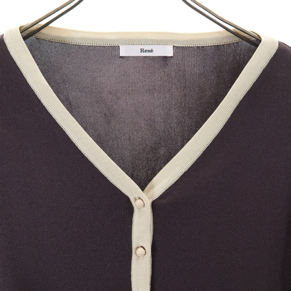 Rene ルネ 日本製 5分袖 ニット カーディガン 38 ブラウン レディース