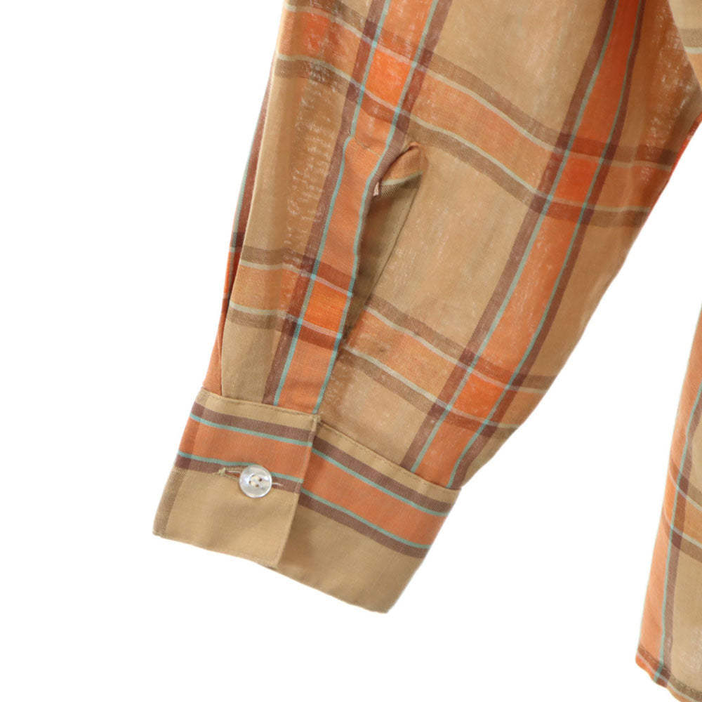 ARROW アロー 60s USA製 ヴィンテージ 開襟 チェック柄 長袖 オープンカラー シャツ M ブラウン系 メンズ