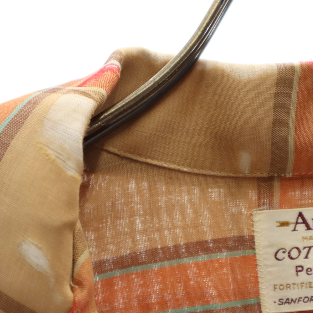 ARROW アロー 60s USA製 ヴィンテージ 開襟 チェック柄 長袖 オープンカラー シャツ M ブラウン系 メンズ