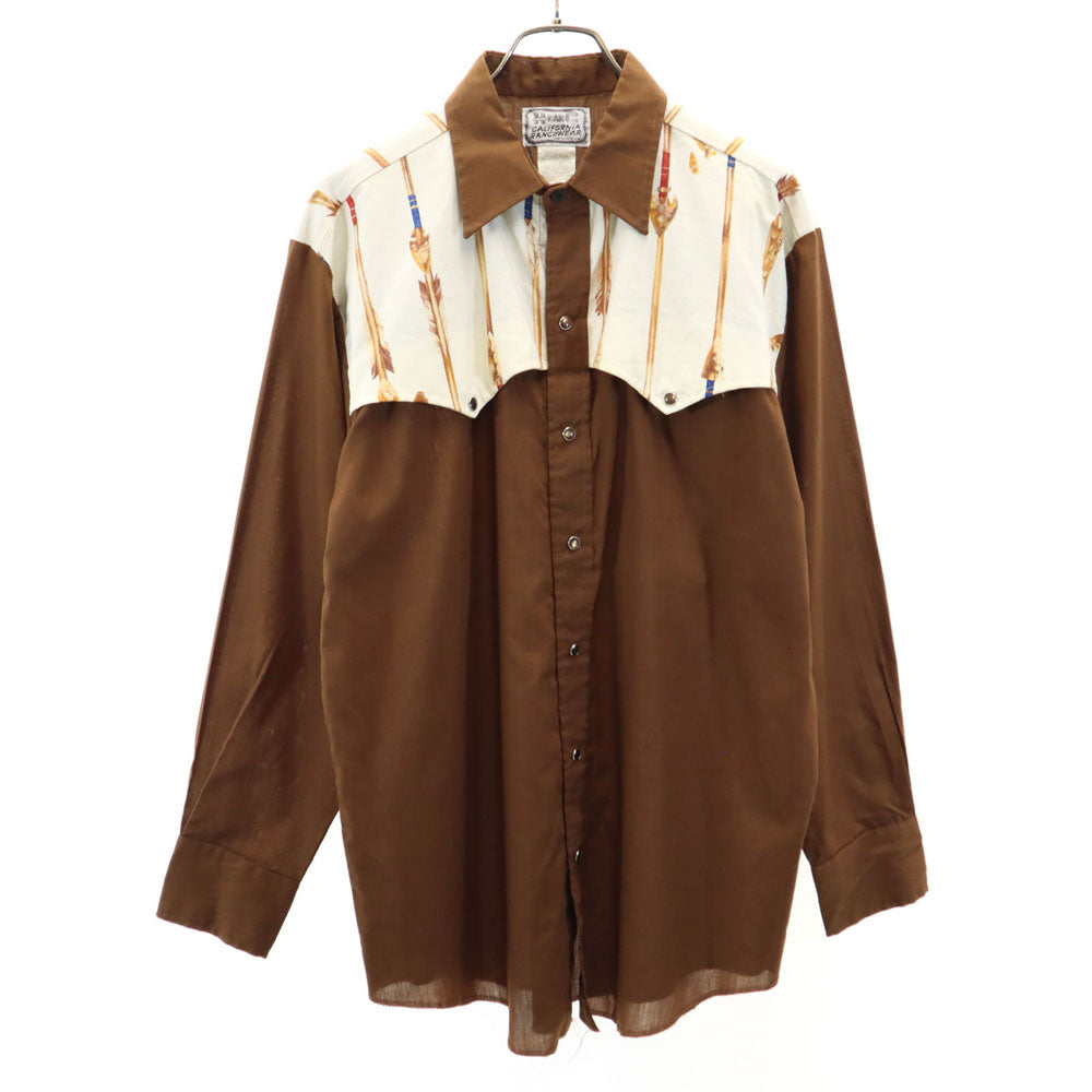 H BAR C エイチバーシー 70s USA製 ヴィンテージ 長袖 ウエスタンシャツ M ブラウン系 メンズ