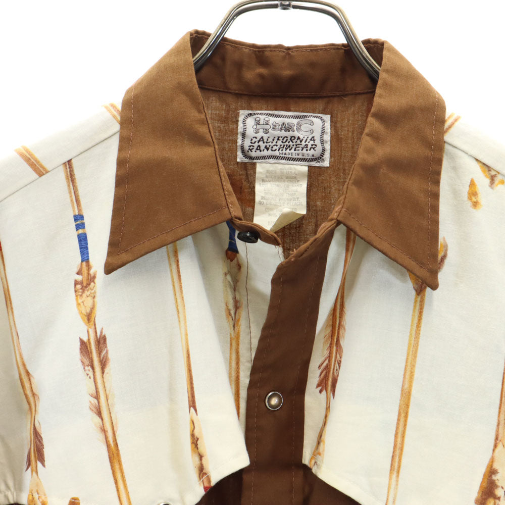 H BAR C エイチバーシー 70s USA製 ヴィンテージ 長袖 ウエスタンシャツ M ブラウン系 メンズ