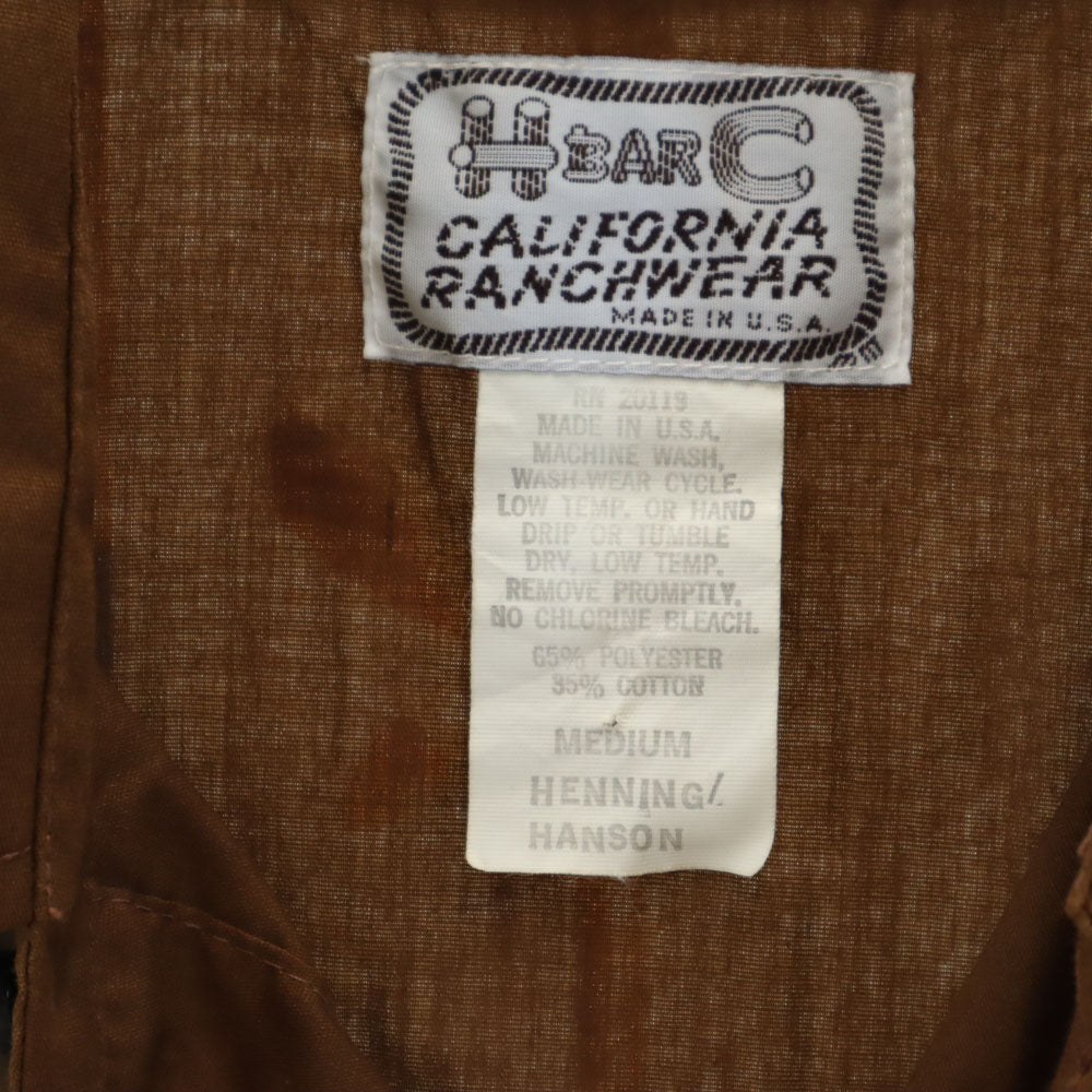 H BAR C エイチバーシー 70s USA製 ヴィンテージ 長袖 ウエスタンシャツ M ブラウン系 メンズ