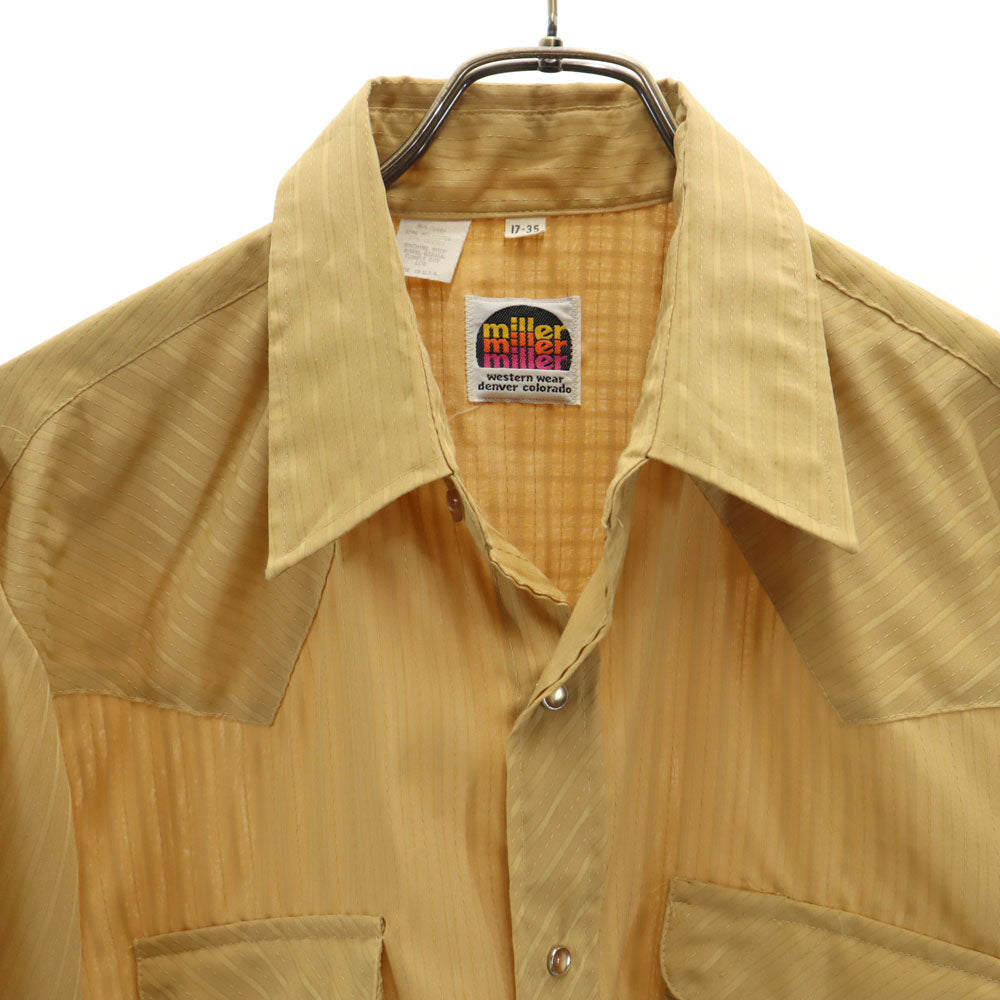 MILLER ミラー 70s USA製 ヴィンテージ ストライプ地 長袖 ウエスタンシャツ 17-35 イエロー系 メンズ