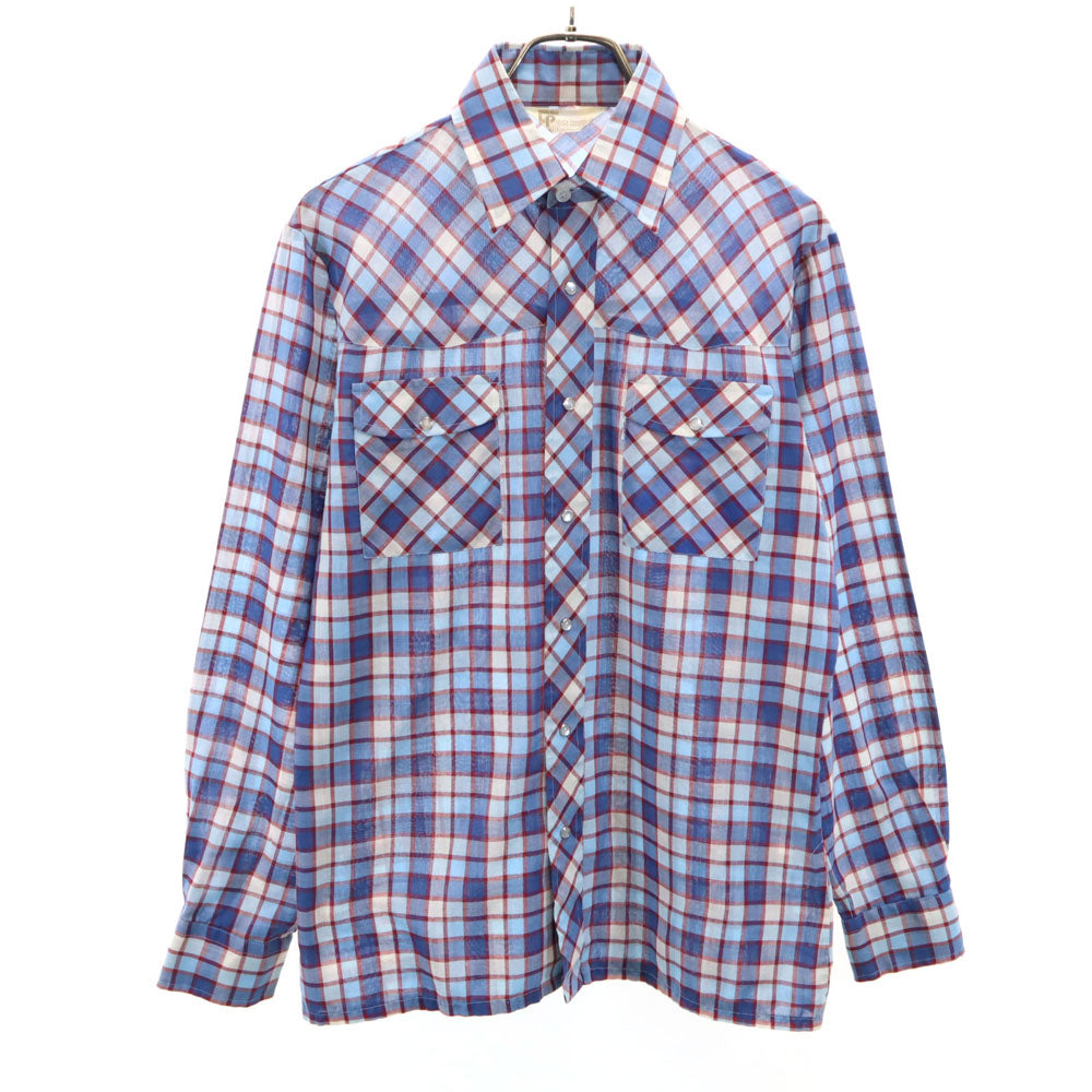 リーバイスパナテラ 70s 80s ヴィンテージ チェック柄 長袖 ウエスタンシャツ M ブルー系 LEVI'S PANATELA メンズ