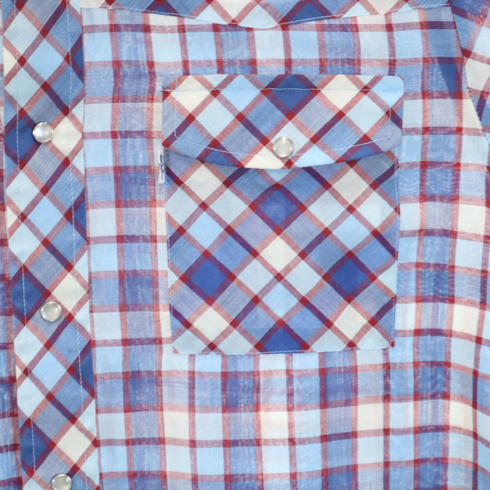 リーバイスパナテラ 70s 80s ヴィンテージ チェック柄 長袖 ウエスタンシャツ M ブルー系 LEVI'S PANATELA メンズ