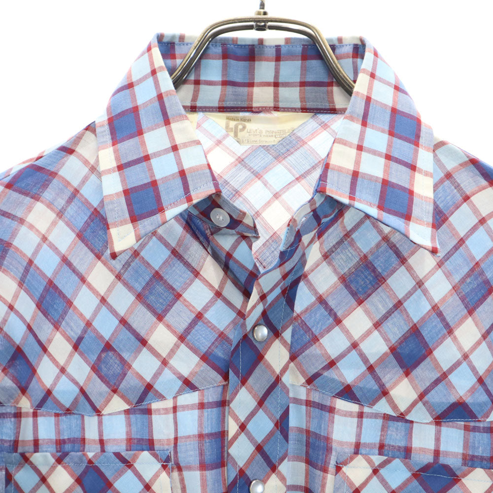 リーバイスパナテラ 70s 80s ヴィンテージ チェック柄 長袖 ウエスタンシャツ M ブルー系 LEVI'S PANATELA メンズ