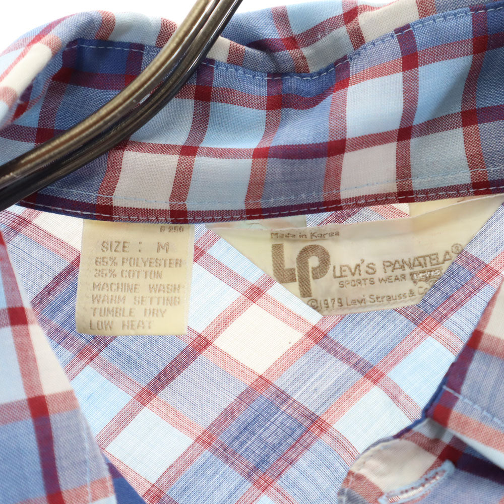リーバイスパナテラ 70s 80s ヴィンテージ チェック柄 長袖 ウエスタンシャツ M ブルー系 LEVI'S PANATELA メンズ