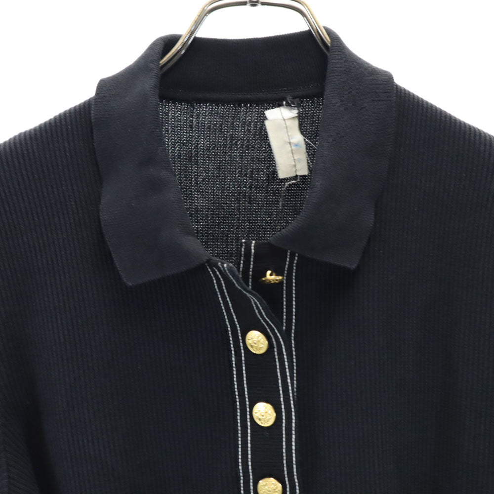 Salvatore Ferragamo サルヴァトーレフェラガモ イタリア製 コットン 半袖 ハーフボタン セーター XS ブラック ニット レディース