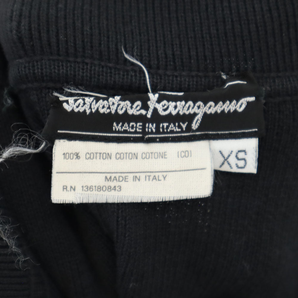 Salvatore Ferragamo サルヴァトーレフェラガモ イタリア製 コットン 半袖 ハーフボタン セーター XS ブラック ニット レディース