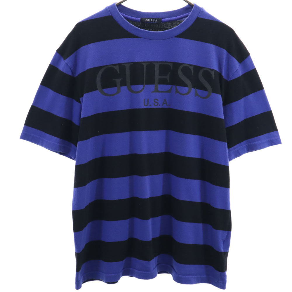 ゲス ボーダー柄 プリント 半袖 Tシャツ M ブルー×ブラック Guess メンズ
