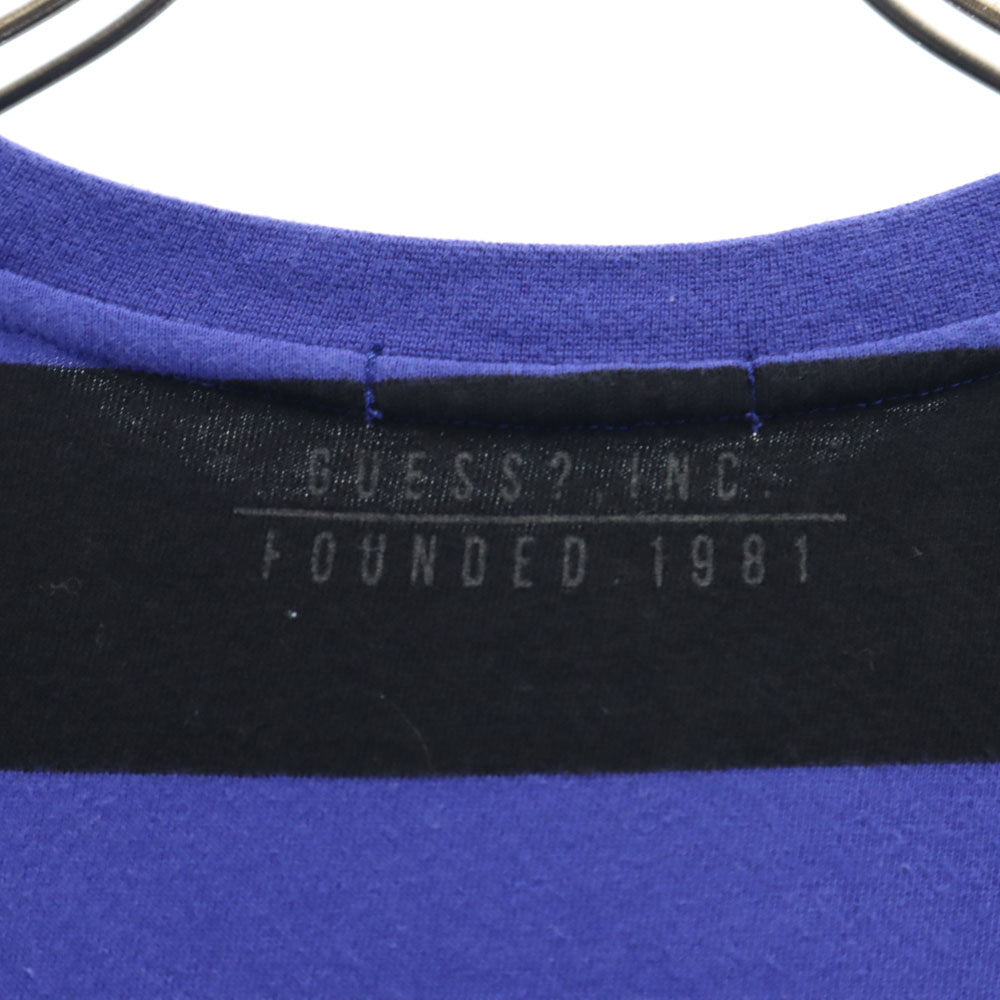 ゲス ボーダー柄 プリント 半袖 Tシャツ M ブルー×ブラック Guess メンズ