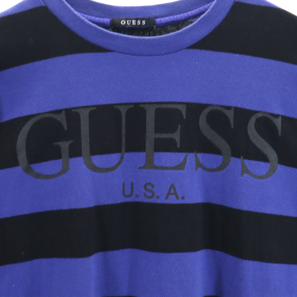 ゲス ボーダー柄 プリント 半袖 Tシャツ M ブルー×ブラック Guess メンズ