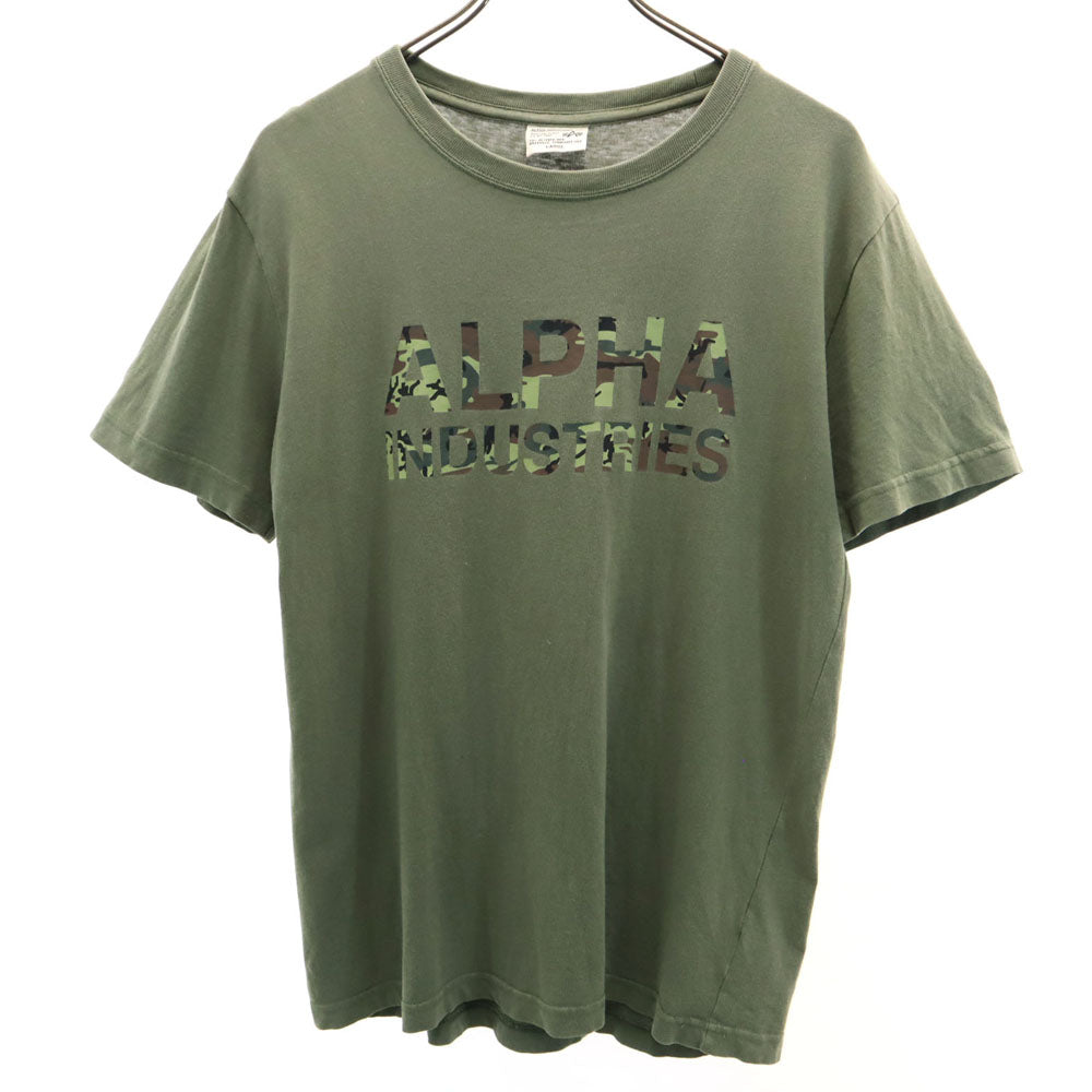 ALPHA INDUSTRIES INC アルファインダストリーズ プリント 半袖 Tシャツ L カーキ メンズ