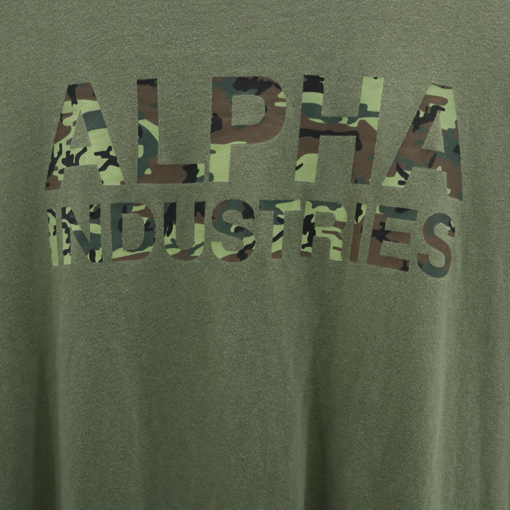 ALPHA INDUSTRIES INC アルファインダストリーズ プリント 半袖 Tシャツ L カーキ メンズ