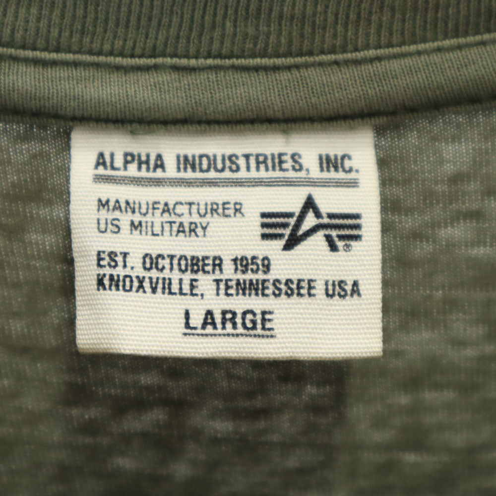 ALPHA INDUSTRIES INC アルファインダストリーズ プリント 半袖 Tシャツ L カーキ メンズ