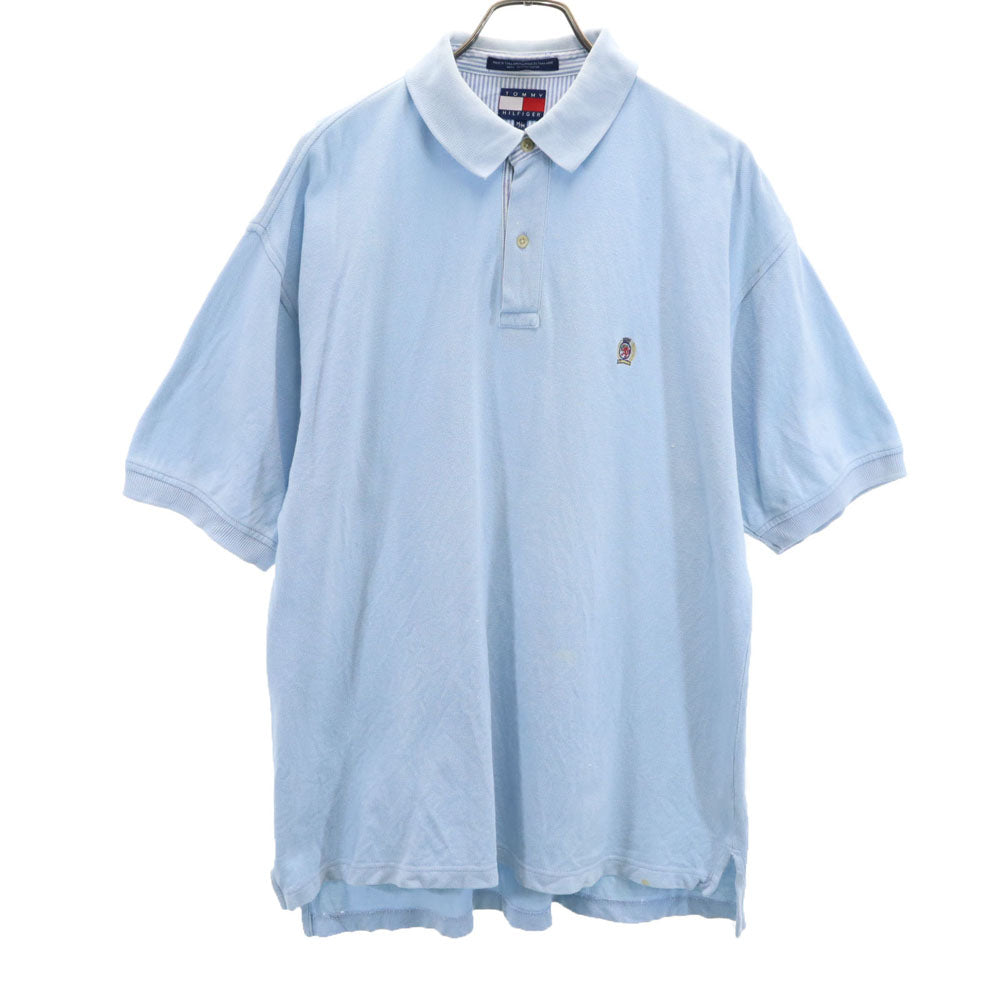 TOMMY HILFIGER トミーヒルフィガー 90s オールド フラッグタグ 半袖 ポロシャツ M 水色 鹿の子地 メンズ