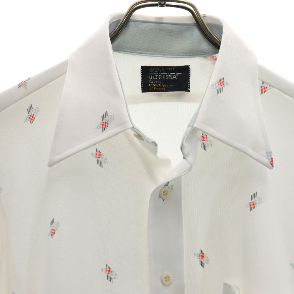 JCPenney ジェイシーペニー 70s ヴィンテージ 総柄 長袖 シャツ ホワイト メンズ