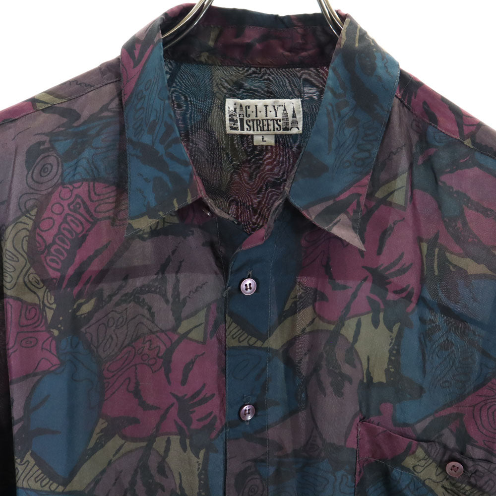 CITY STREETS 90s シルク オールド 総柄 長袖 シャツ L CITY STREETS メンズ