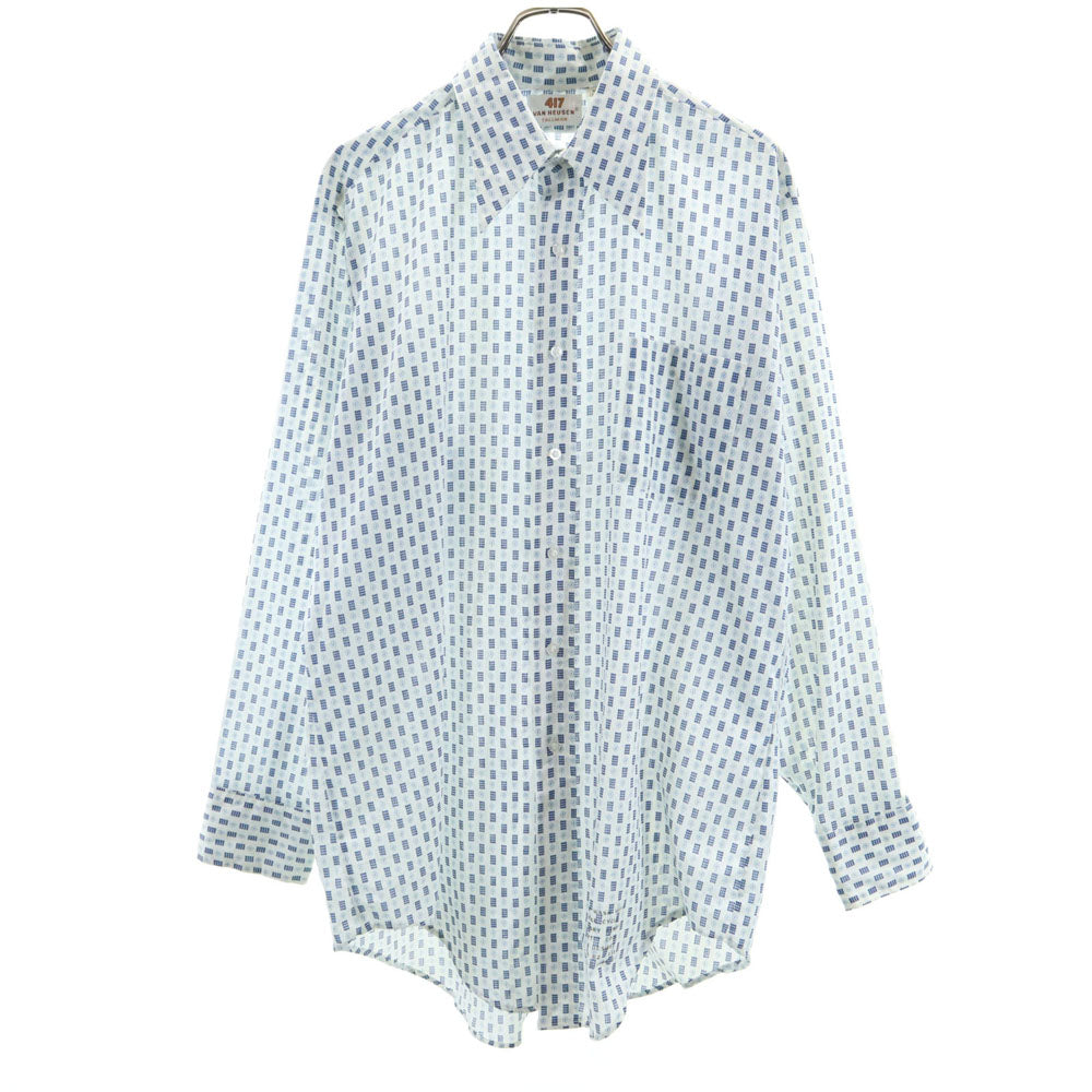 VAN HEUSEN ヴァンヒューゼン 70s ヴィンテージ 総柄 長袖 シャツ 16 1/2 35 ホワイト×ブルー系 メンズ