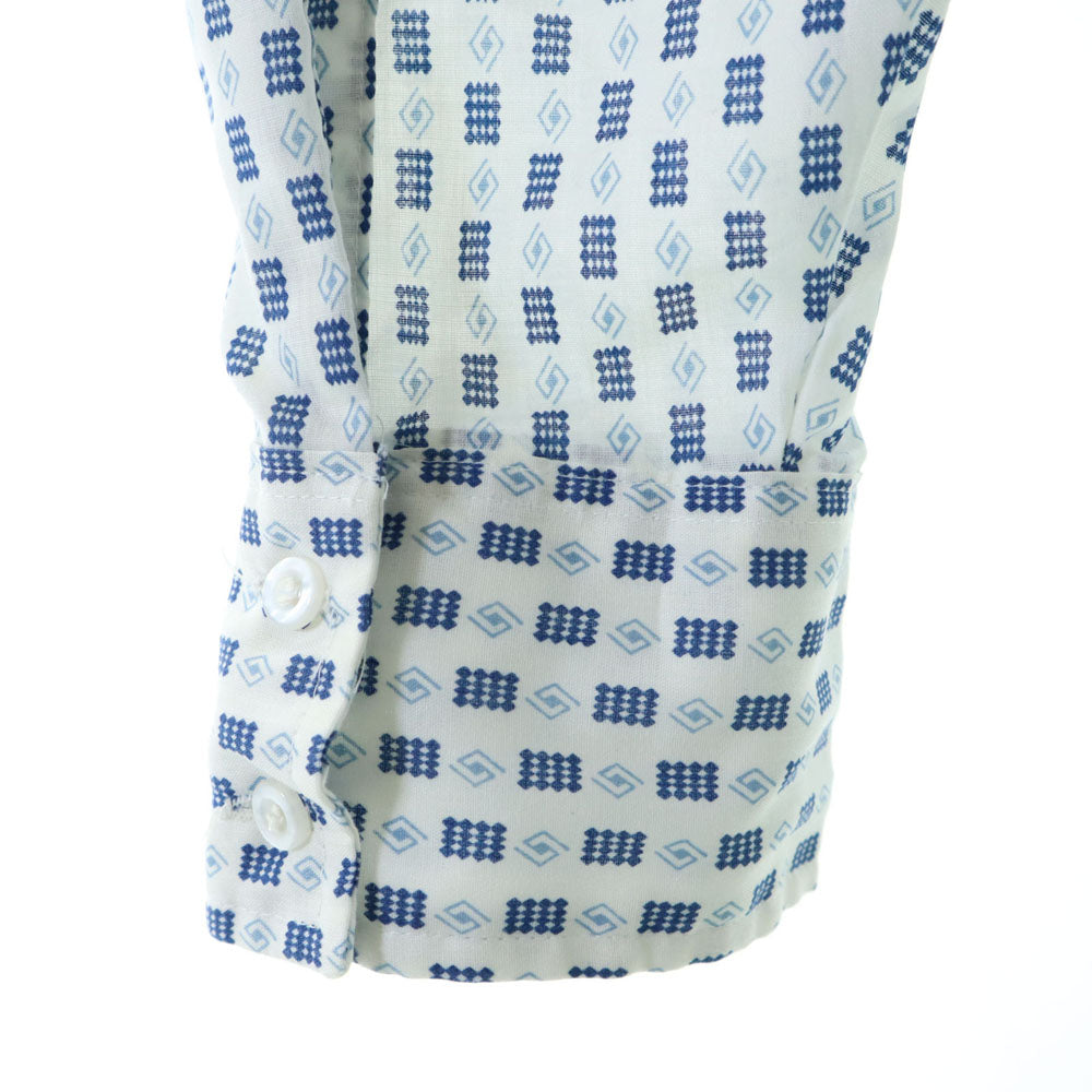VAN HEUSEN ヴァンヒューゼン 70s ヴィンテージ 総柄 長袖 シャツ 16 1/2 35 ホワイト×ブルー系 メンズ