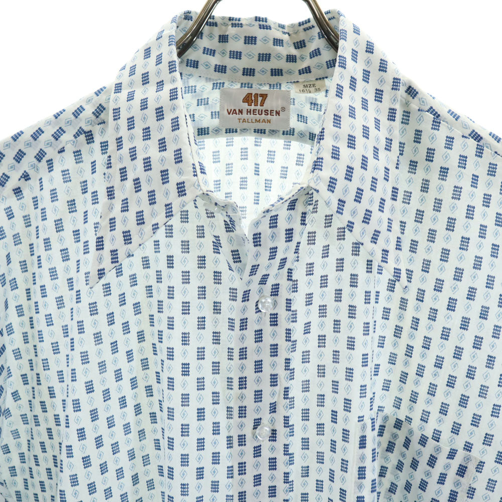VAN HEUSEN ヴァンヒューゼン 70s ヴィンテージ 総柄 長袖 シャツ 16 1/2 35 ホワイト×ブルー系 メンズ