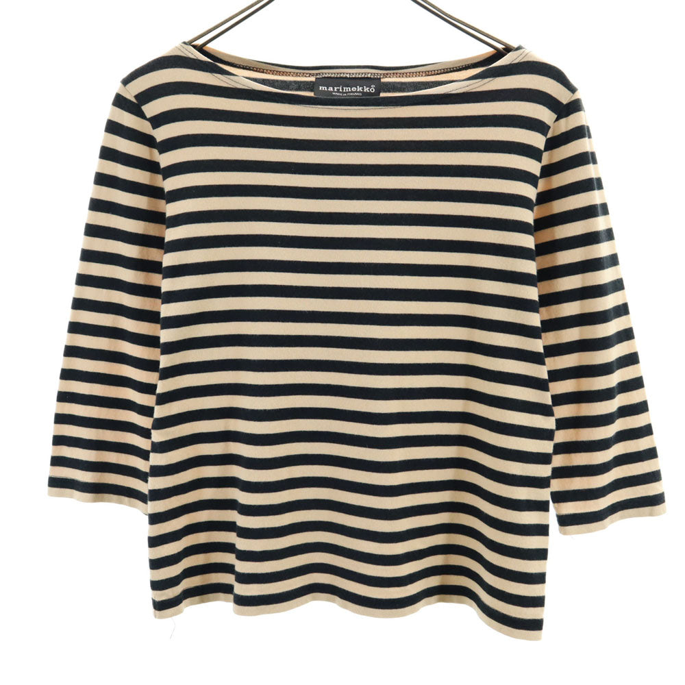 marimekko マリメッコ ボーダー柄 7分袖 ボートネック Tシャツ XS ベージュ系 レディース