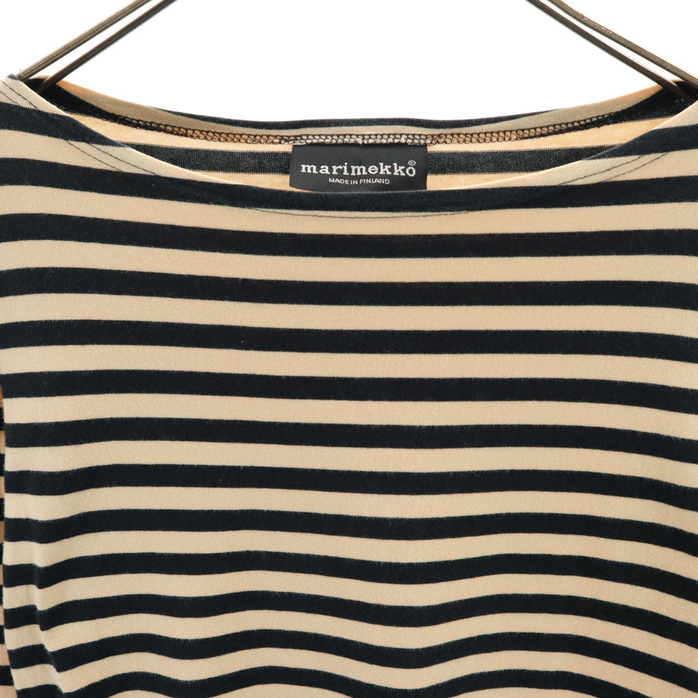 marimekko マリメッコ ボーダー柄 7分袖 ボートネック Tシャツ XS ベージュ系 レディース