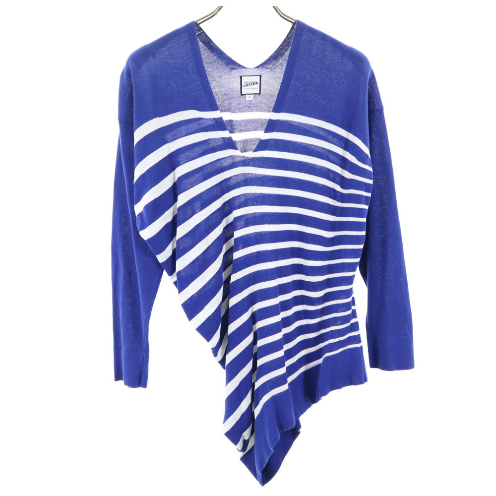ジャンポールゴルチェ ボーダー柄 長袖 Vネック コットン セーター 38 ブルー系 レディース