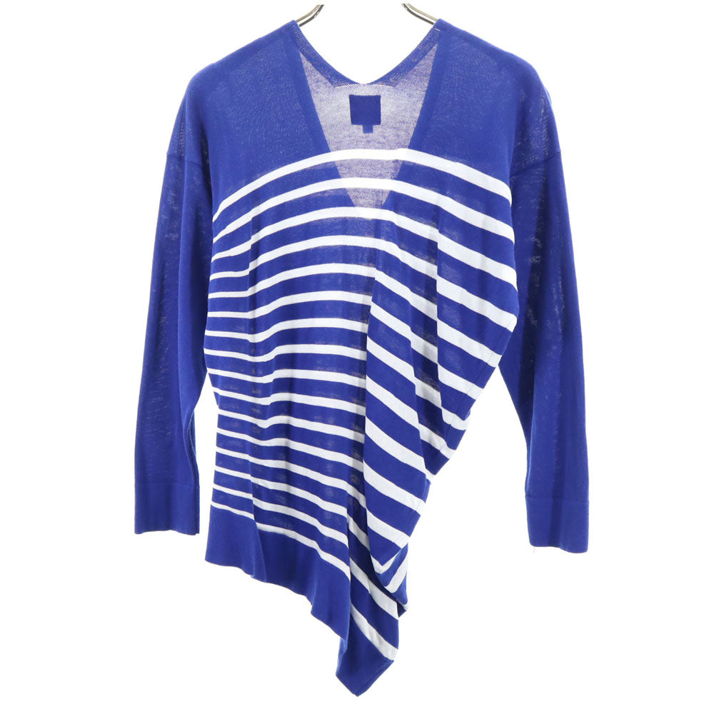 ジャンポールゴルチェ ボーダー柄 長袖 Vネック コットン セーター 38 ブルー系 レディース