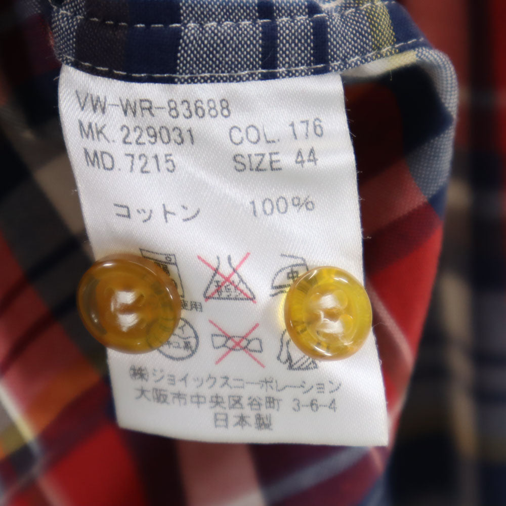 Vivienne WestwoodMAN ヴィヴィアンウエストウッドマン 日本製 長袖 チェックシャツ 44 レッド系 メンズ