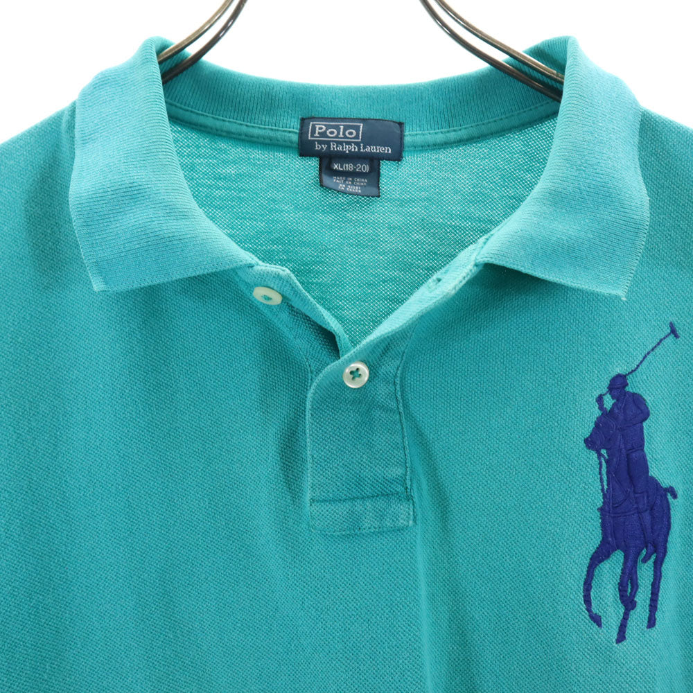 ポロバイラルフローレン ビッグポニー刺繍 半袖 ポロシャツ XL 18-20 ターコイズ系 Polo by Ralph Lauren 鹿の子 キッズ