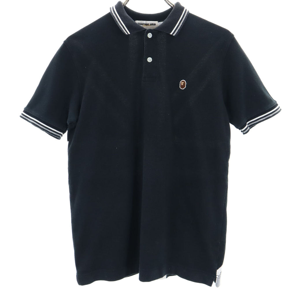 アベイシングエイプ 日本製 半袖 ポロシャツ S ブラック A BATHING APE 鹿の子 ユニオンジャック メンズ