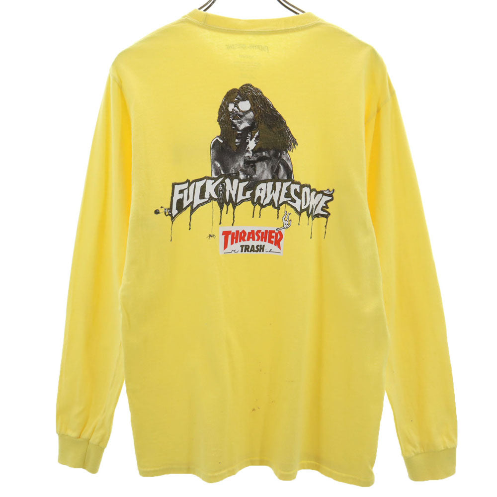 ファッキングオーサム × スラッシャー コラボ バックプリント 長袖 Tシャツ M イエロー THRASHER TRASH ロンT メンズ