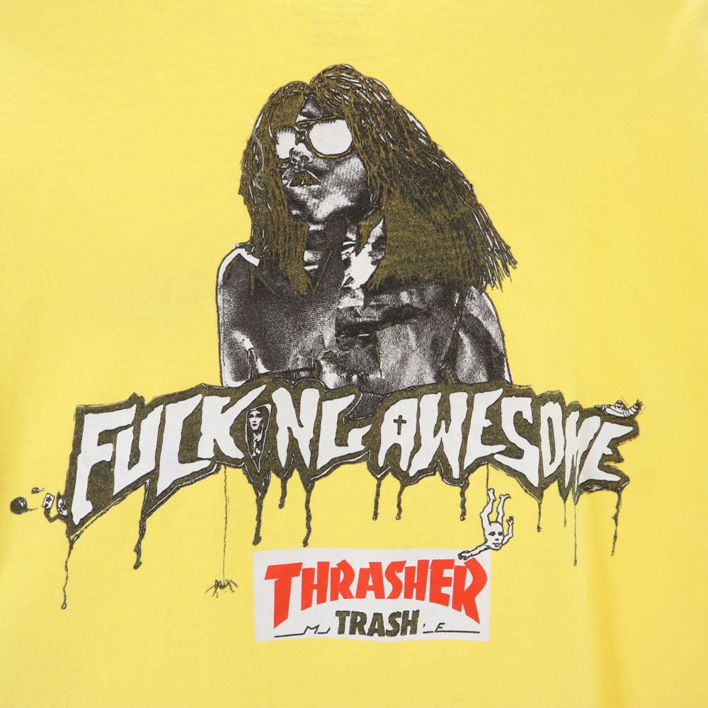 ファッキングオーサム × スラッシャー コラボ バックプリント 長袖 Tシャツ M イエロー THRASHER TRASH ロンT メンズ