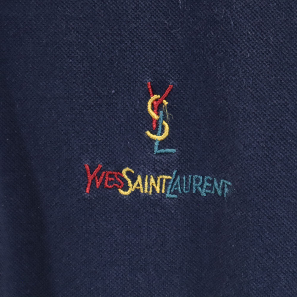 イヴサンローラン イタリア製 半袖 ポロシャツ M ネイビー YVES SAINT LAURENT 鹿の子地 メンズ