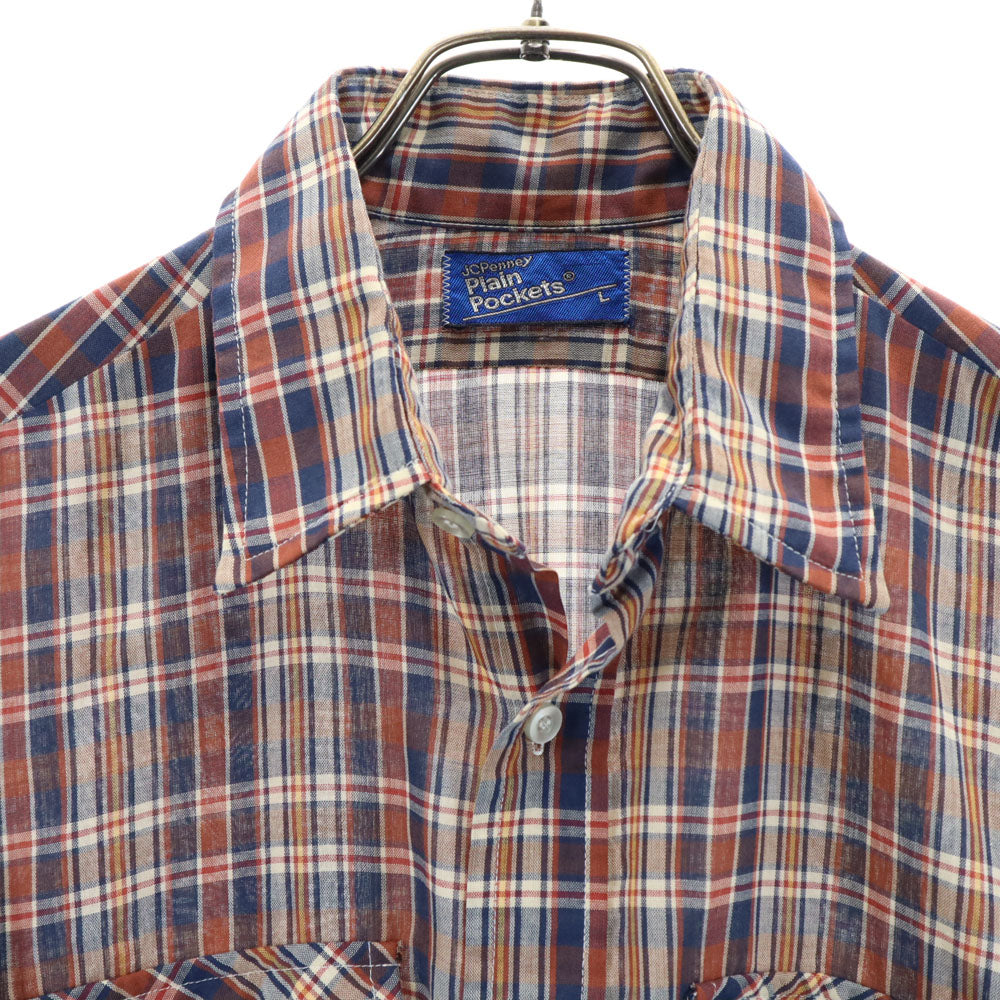ジェーシーペニー 80s ヴィンテージ 長袖 チェックシャツ L レッド 他 JC PENNEY ガーゼ生地 メンズ