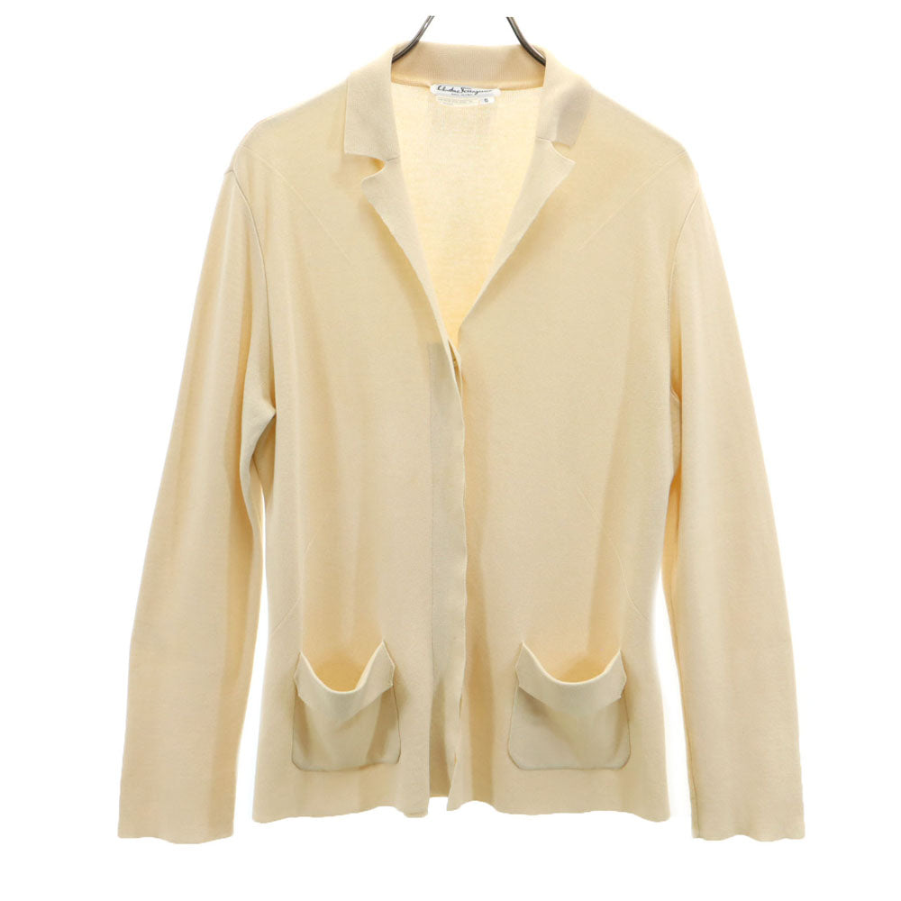 サルヴァトーレフェラガモ イタリア製 コットン ニットジャケット S アイボリー系 Salvatore Ferragamo レディース