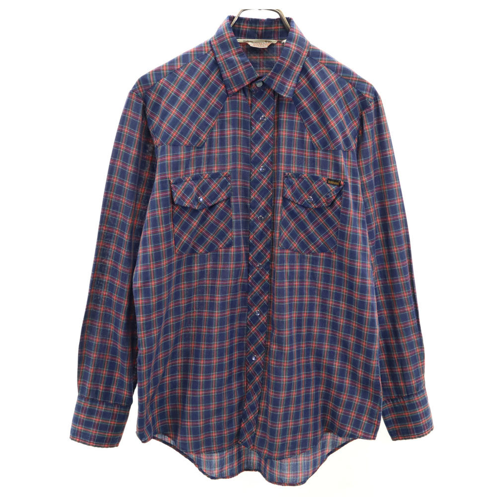 シアーズ 80s ヴィンテージ チェック柄 長袖 ウエスタンシャツ M ネイビー 他 Sears メンズ