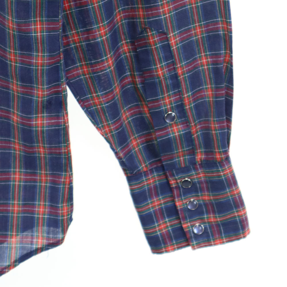 シアーズ 80s ヴィンテージ チェック柄 長袖 ウエスタンシャツ M ネイビー 他 Sears メンズ