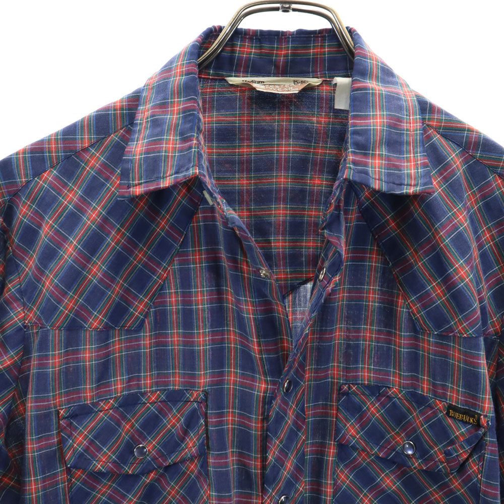 シアーズ 80s ヴィンテージ チェック柄 長袖 ウエスタンシャツ M ネイビー 他 Sears メンズ