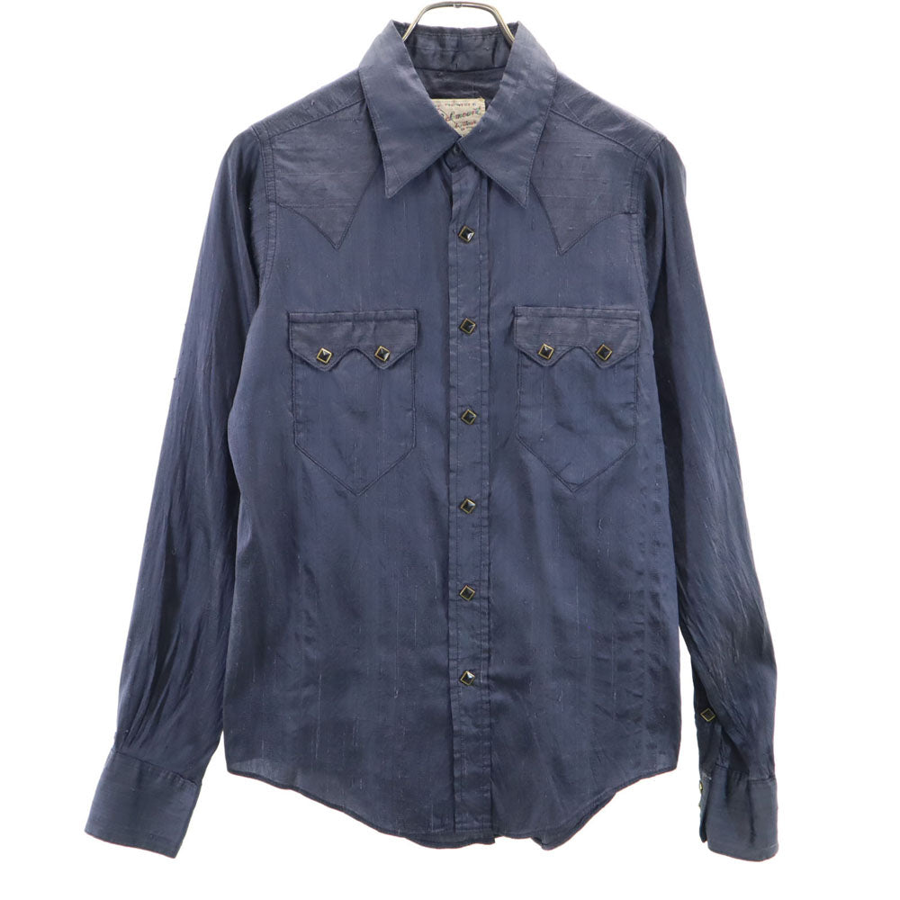 RockMount ロックマウント 70s USA製 シルク ヴィンテージ 長袖 ウエスタンシャツ 15.5×33.5 ネイビー メンズ