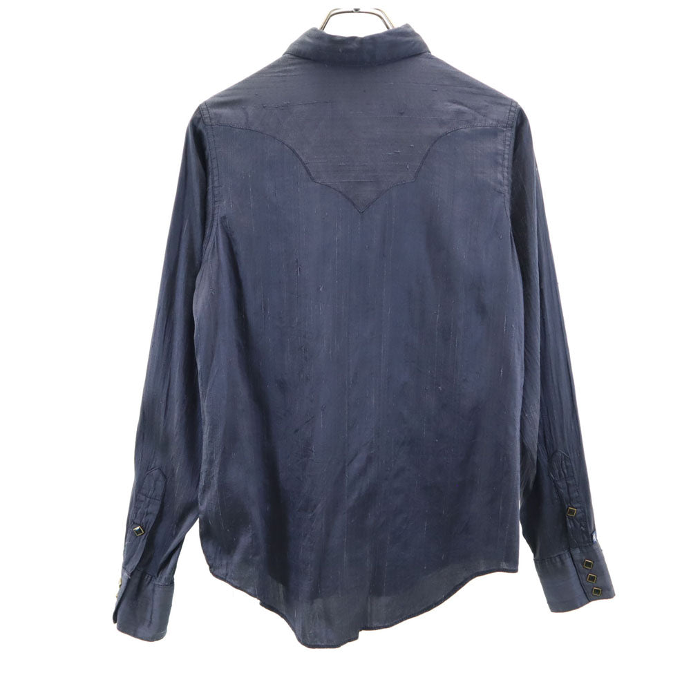 RockMount ロックマウント 70s USA製 シルク ヴィンテージ 長袖 ウエスタンシャツ 15.5×33.5 ネイビー メンズ