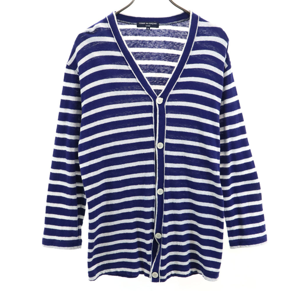 COMME des GARCONS HOMME コムデギャルソンオム 日本製 ボーダー柄 長袖 Vネック カーディガン S ブルー×ホワイト メンズ