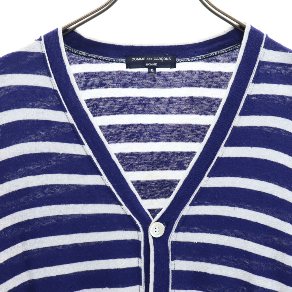 COMME des GARCONS HOMME コムデギャルソンオム 日本製 ボーダー柄 長袖 Vネック カーディガン S ブルー×ホワイト メンズ