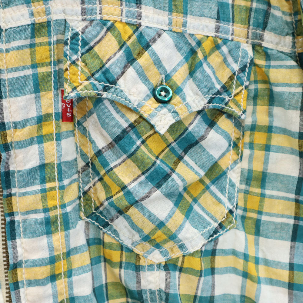 リーバイス 半袖 ジップアップ チェックシャツ L ターコイズ系 Levi's メンズ