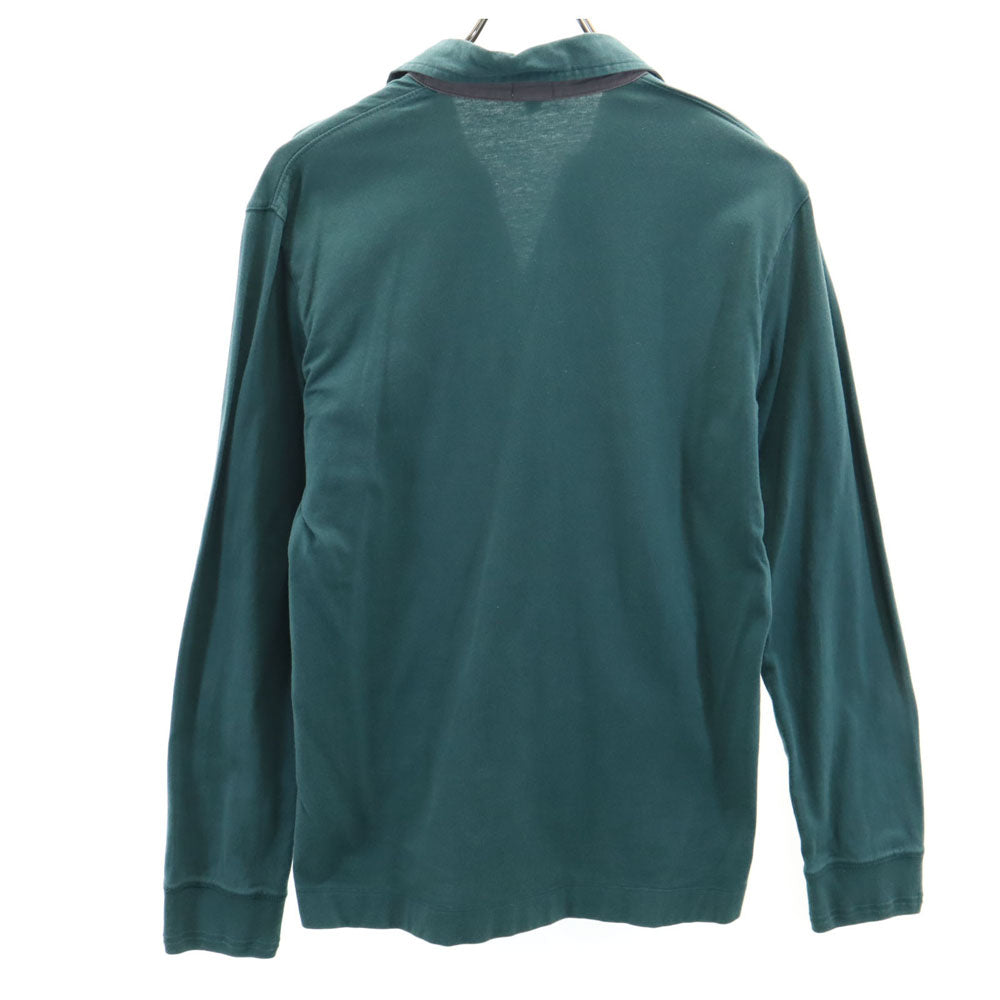 ポールスミス 日本製 プリント 長袖 スキッパー ポロシャツ M グリーン系 Paul Smith ボタンレス メンズ